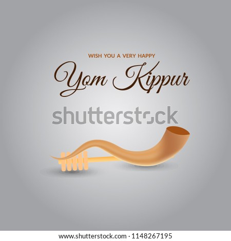 Yom kippur greeting card template design and illustration with shofar vector illustration.