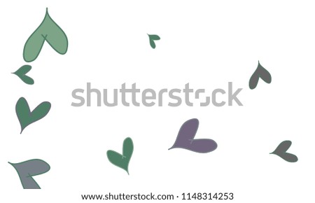 Many Stylish and Good Looking Green, Violet and Grey Hearts of Different Size on White Background