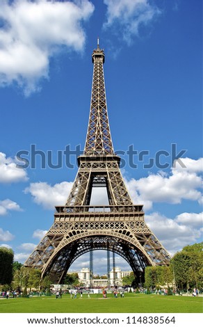 Eiffel tower view with the blue sky as a background