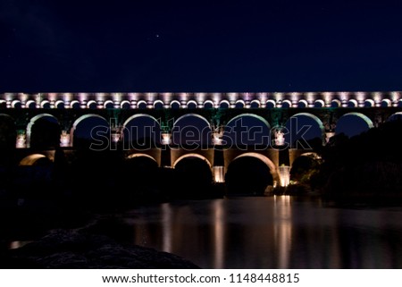 famous bridge of gard in the night