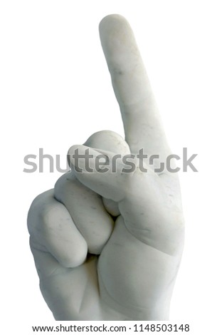 hand marble pointing up with finger isolated on white background