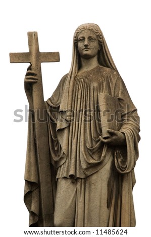 Religious statue, white background, Buenos Aires cemetery.