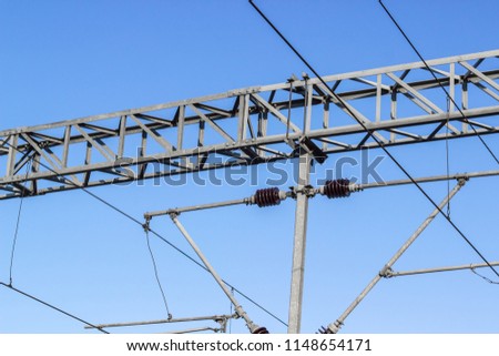 Wide shot of electrical connection of city train by metal product. Photo has taken in Izmir.