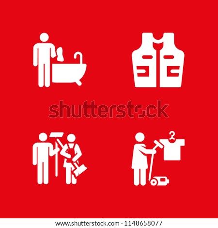 worker icon. 4 worker vectors with bathtub cleaning, vest, drying and cleaning icons for web and mobile app