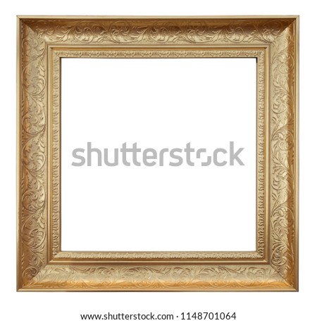 Vintage square golden frame on a white background, isolated