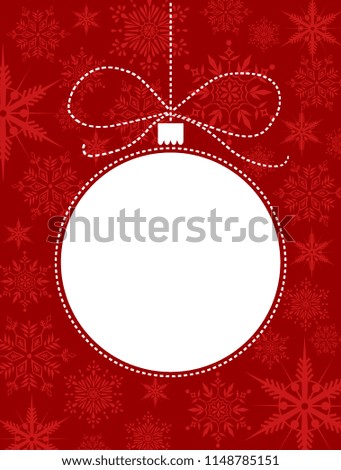 Christmas greeting card illustration: decoration ball on snowflakes background