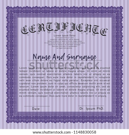 Violet Certificate of achievement template. With quality background. Superior design. Vector illustration. 