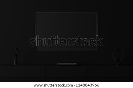 Minimal style image empty tv screen 3d render. Mysterious dark room, Decorate with black tv with clipping at the screen.