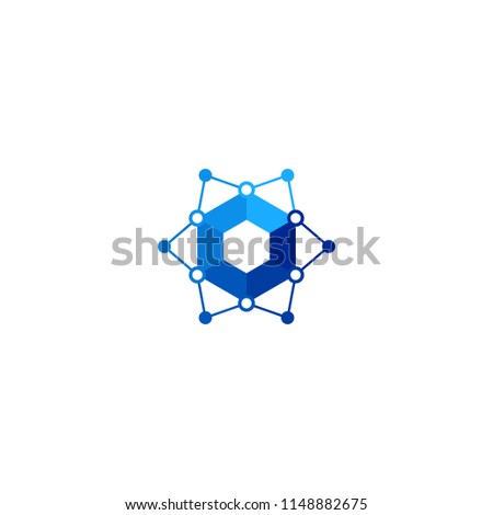 Blue Hexagon with Circuit Network Blockchain Logo Design