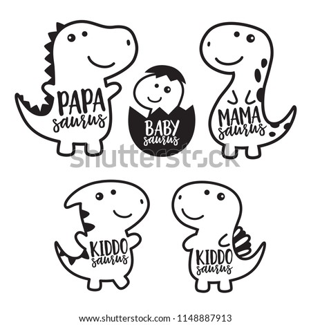 Cute dinosaur family cartoon character in black outlined vector illustration.
