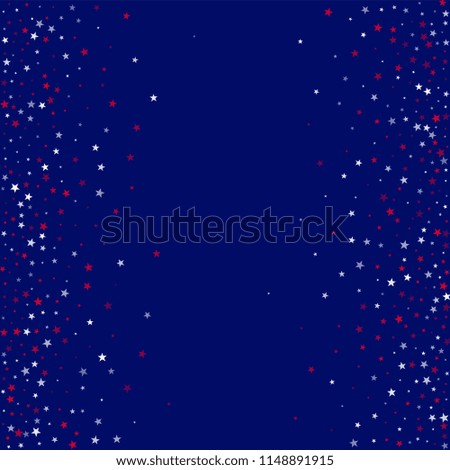 Stars Confetti in White, Blue, Red, Navy  Colors. USA Concept Poster Pattern Design. United States Texture. Business Presentation Stars Background.