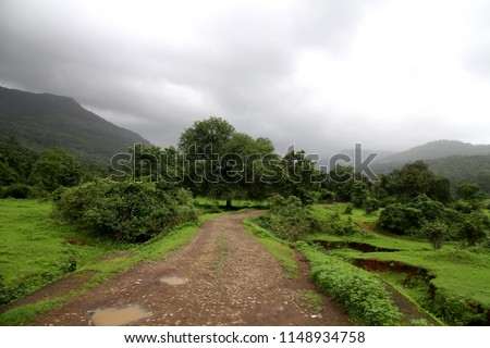 Kondana village side in Karjat, situated near Mumbai, in the Indian state of Maharashtra, Its steep Ulhas Valley is lush in the rainy season, with a full river and waterfalls. 



 Royalty-Free Stock Photo #1148934758