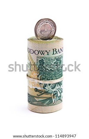 Roll of polish one hundred banknotes