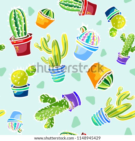 pattern with cactus on light background