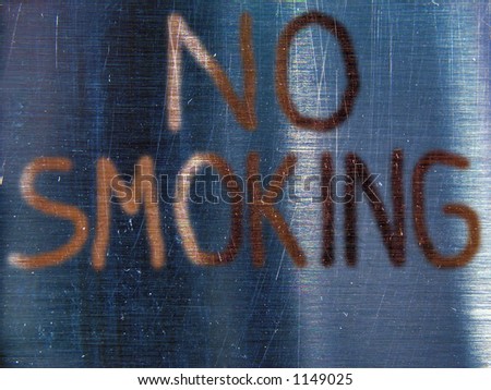 no smoking sign, brushed blue metal with copper metallic letters