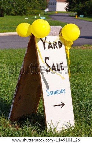 Saturday Morning Yard Sale Sign with Yellow Baloons