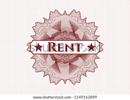 Red passport money style rossete with text Rent inside