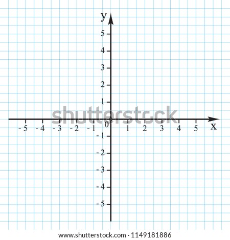 Cartesian coordinate system in the plane from 0 to 5 on the graph grid paper. Vector.