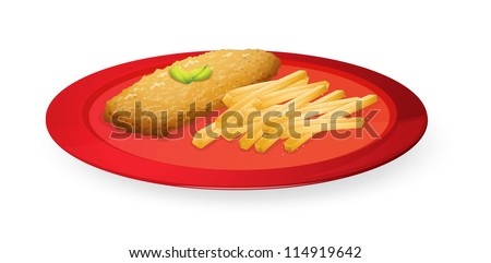 illustration of patice and french fries in plate on a white background