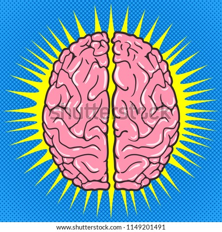 Comic Human brain. View from above. Pop Art vintage vector illustration
