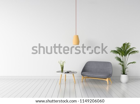 grey sofa in white room and blank space for mockup, 3D rendering