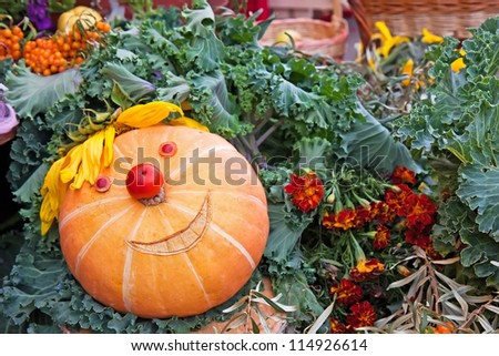 Smiling pumpkin on a harvest festival
