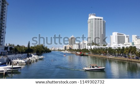 tropical landscape of Miami tourist coast in a sunny day