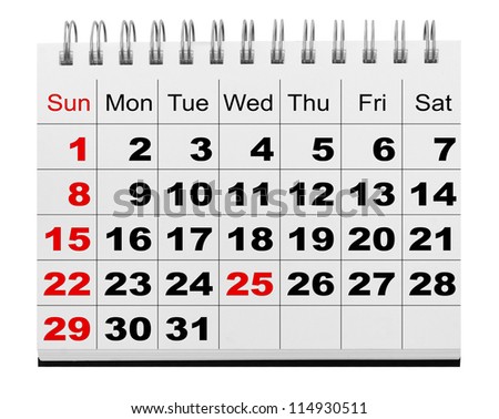 December 2012-2013 spiral calendar isolation on the white backgrounds. Royalty-Free Stock Photo #114930511