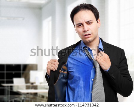 Sweating businessman due to hot climate Royalty-Free Stock Photo #114931042