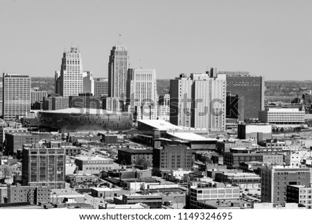 The Midwestern city downtown skyline of Kansas City Missouri