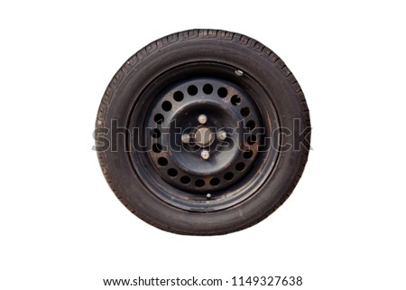 Old tires wheels separated from the white background