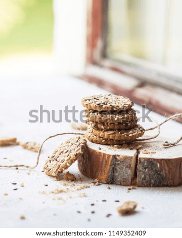 Diet cookies. Biscuits. Oat biscuits. Cereal biscuits with the addition of sesame, peanuts, sunflower and amaranth.