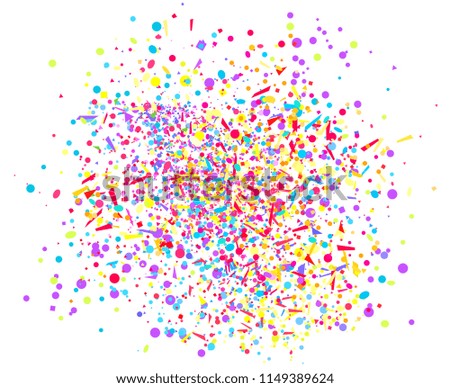 Explosion. Firework. Texture with random geometric elements on white. Holiday background with confetti. Pattern for design. Print for banners, posters, t-shirts and textiles. Greeting cards