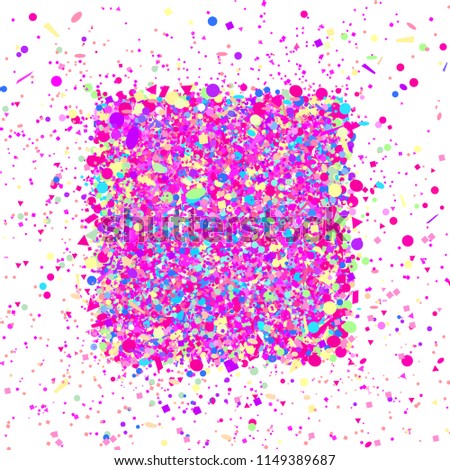 Square shape with confetti isolated on white. Background with multicolored glitters. Pattern for design. Print for polygraphy, posters, banners and textiles. Greeting cards. Luxury texture