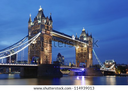 Famous Tower Bridge in the evening, London, England Royalty-Free Stock Photo #114939013