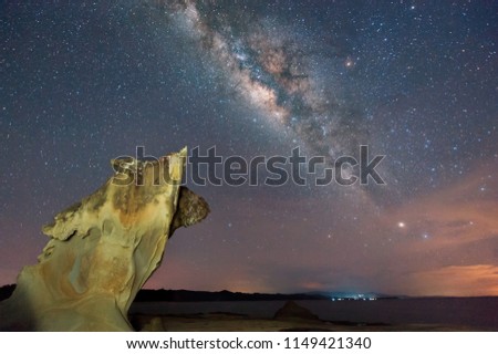 Milky Way Galaxy rise above Kudat, Malaysia sky. soft focus and noise due to long expose and high iso.
