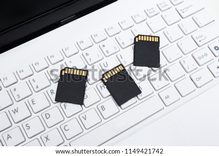 sd memory cards on the laptop keyboard
