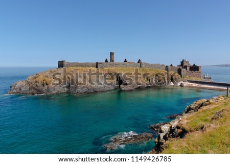 Peel Castle on a summers day, Isle of Man, British Isles Royalty-Free Stock Photo #1149426785