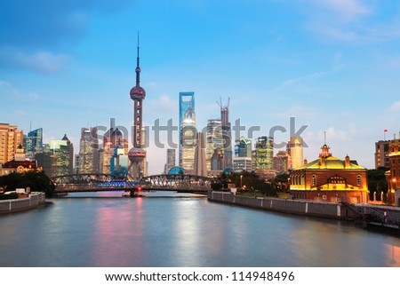 beautiful night in shanghai,view from suzhou river Royalty-Free Stock Photo #114948496