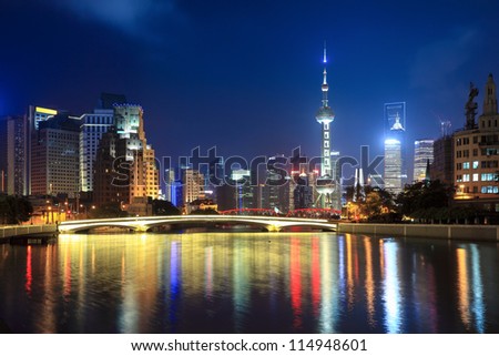 night shanghai, beautiful suzhou river and lujiazui financial center
