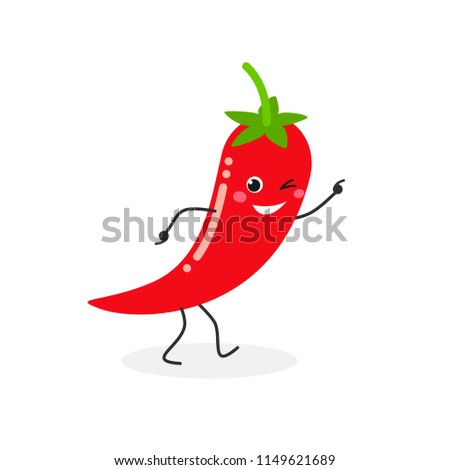 Cheerful cartoon chili pepper isolated on white background 
