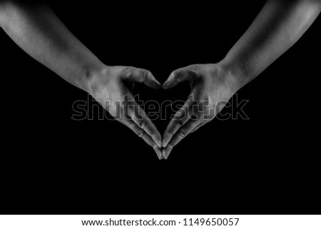 Heart Shaped Hands isolated, Black and white, Helping hand, Concept of care