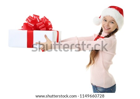 Young beautiful girl holding in hands gift box