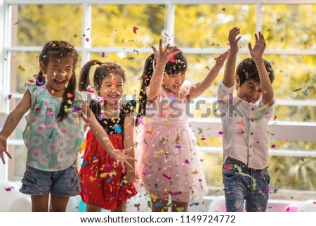 Group of kids Asian celebrate birthday party together.