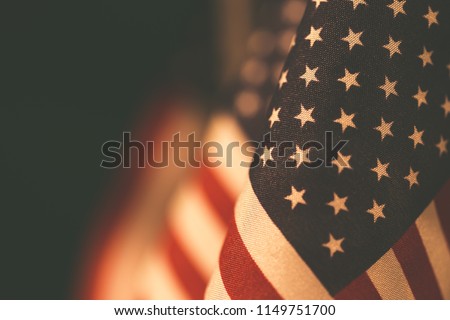 Vintage flags United States of America with empty space for your text on left.