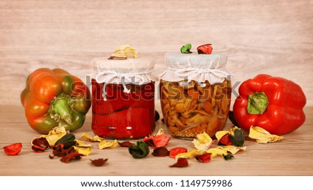 autumn rich harvest, autumn nature concept, canned vegetables in banks, thanksgiving day, vegetable stocks for winter