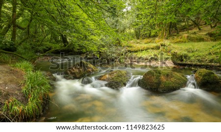 Golitha Falls is a series of small water falls in the heart of Bodmin Moor near Liskeard Cornwall covered by trees. Long exposure. Photo taken on July 21, 2018: