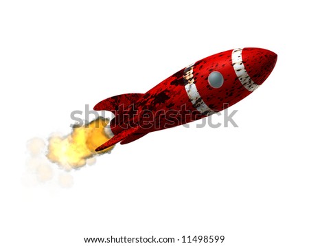 A 50's like Space Rocket with a damaged rusted paint texture. Isolated on pure white background. Royalty-Free Stock Photo #11498599