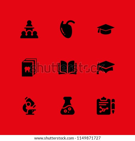 study icon. 9 study set with book, open book, student and flask vector icons for web and mobile app