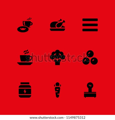 9 eat icons in vector set. menu, food and restaurant, breakfast and vegetarian illustration for web and graphic design